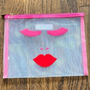 LOLO White and Pink Mesh Flat Cosmetic Case/Pouch